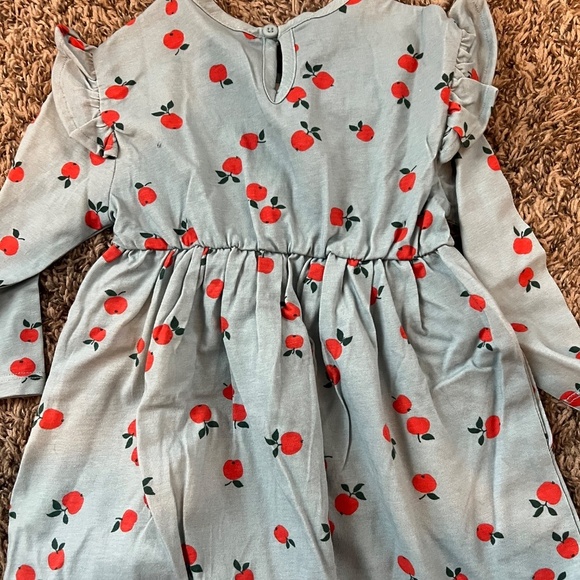 NWOT Hanna Andersson girls long sleeve ruffle with pockets apple print dress 3T - Picture 3 of 4